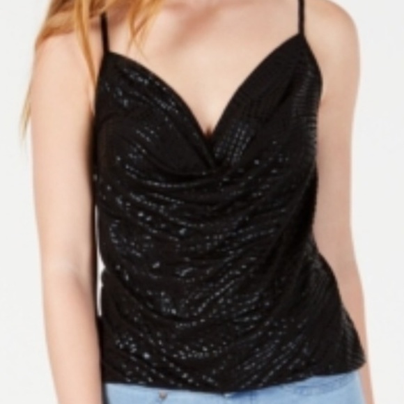 Juniors' Textured Cowl-Neck Black Camisole - Picture 1 of 2